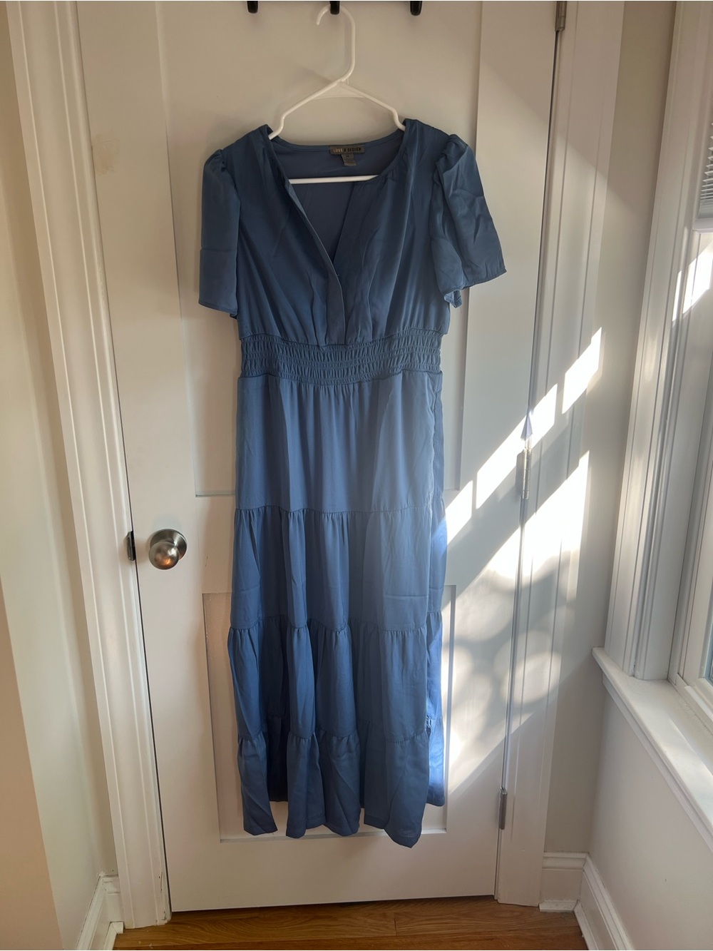 Love By Design Dusty Blue V-Neck Tiered Maxi Dress